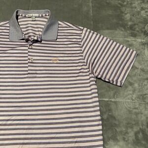 Peter Millar Polo Shirt‎ Mens Large L Blue Purple Stripes Golf RSR Logo Preppy